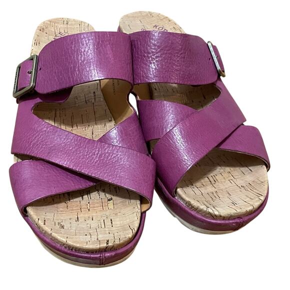 Kork-Ease Callie Criss Cross platform leather buckle sandals Pink slip on Sz 10 - Picture 2 of 7